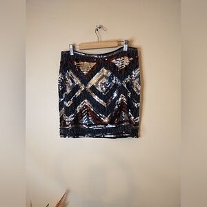 H&M Sequin Women Embellished Black and Brown Skirt Size 8